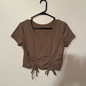 SO Green Crop Ruched Tie Front T-Shirt